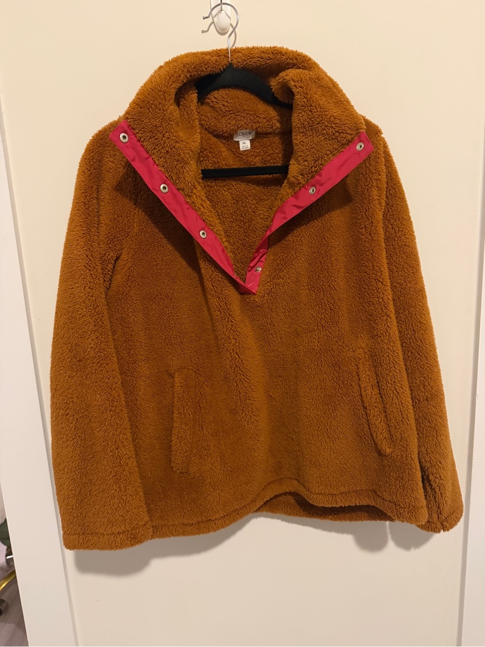 Women’s Fuzzy Snap-Front Pullover Jacket - Brown with Pink Trim